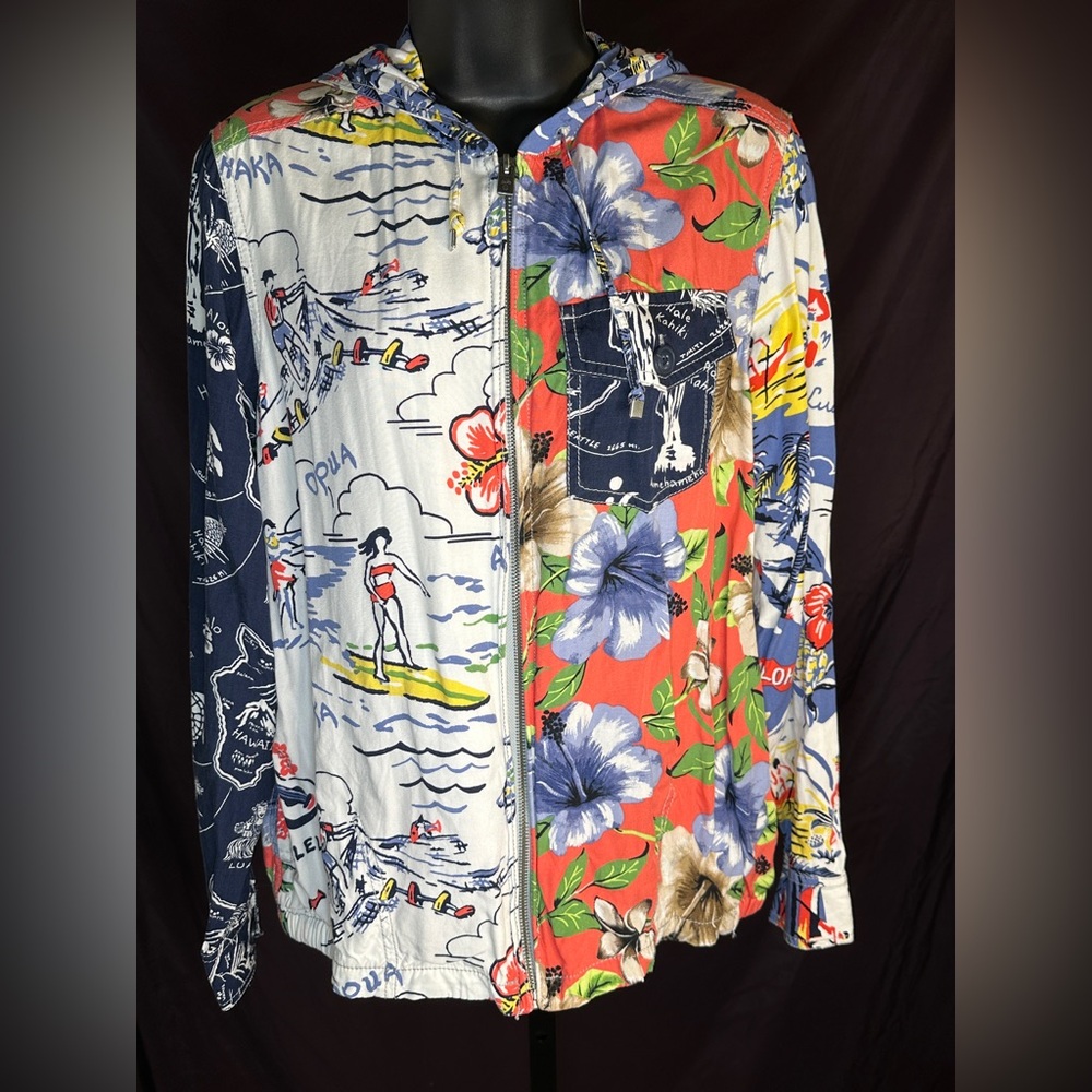 Tommy Bahama Multicolor Tropical Hooded Zip Bomber Jacket